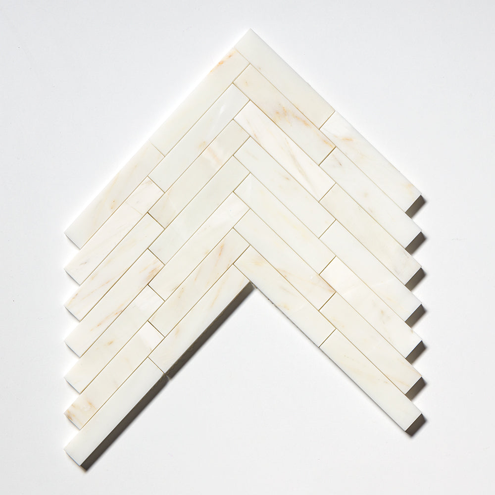 Calacatta Amber Honed Large Herringbone Marble Mosaic 12 7/8×8 9/16 Image