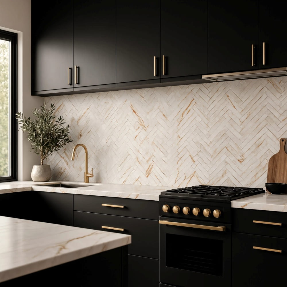 Calacatta Amber Honed Large Herringbone Marble Mosaics 12 7/8×9 11/32 (MS02001)