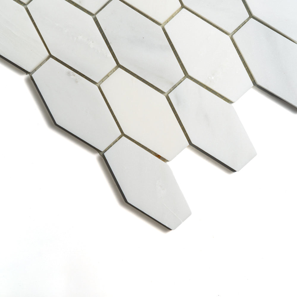 Calacatta Bella Honed Elongated Hexagon Marble Mosaics 10×12 1/4 (MS90585)