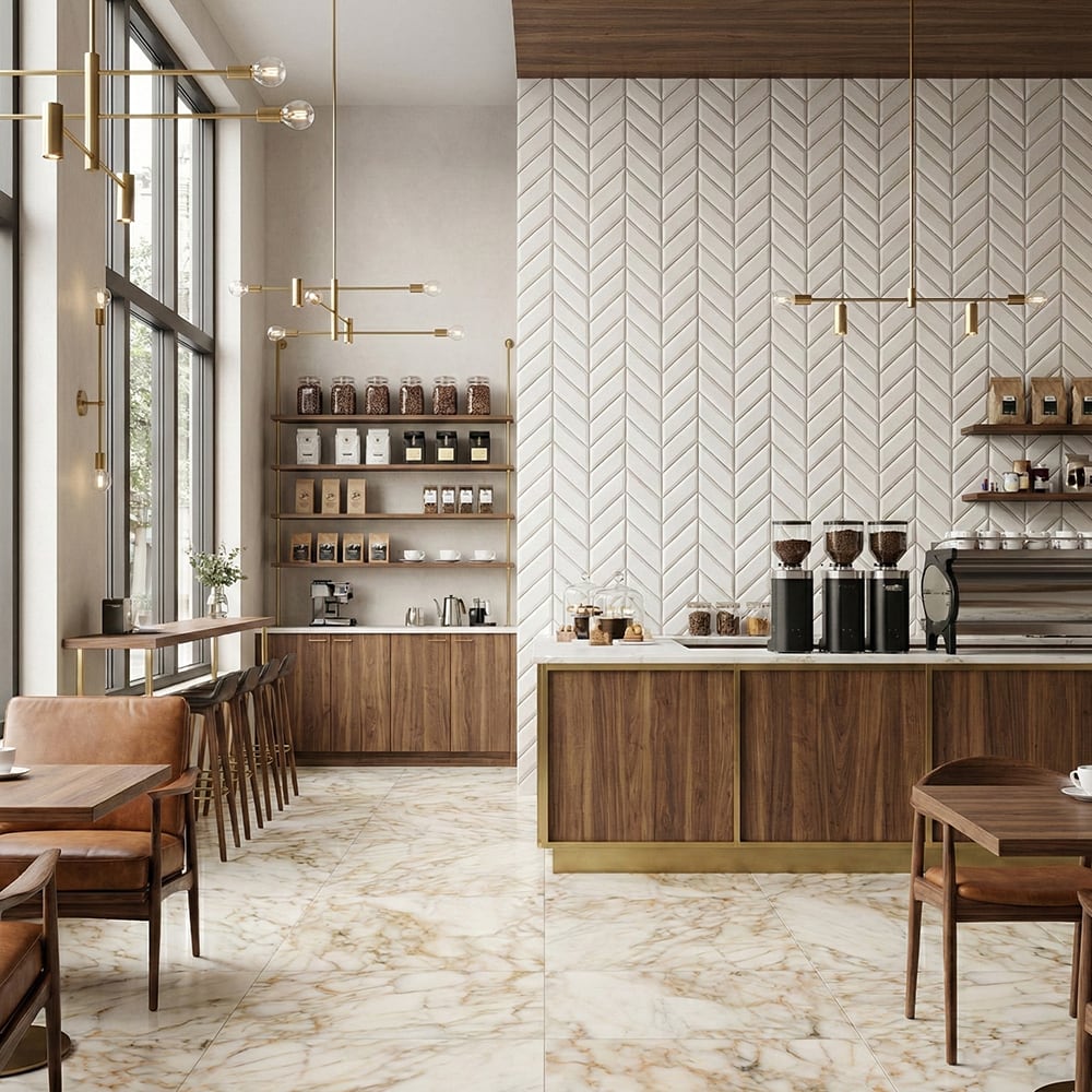 Tulum White Glossy Chevron Ceramic Tiles 2×6 (WST36164)
