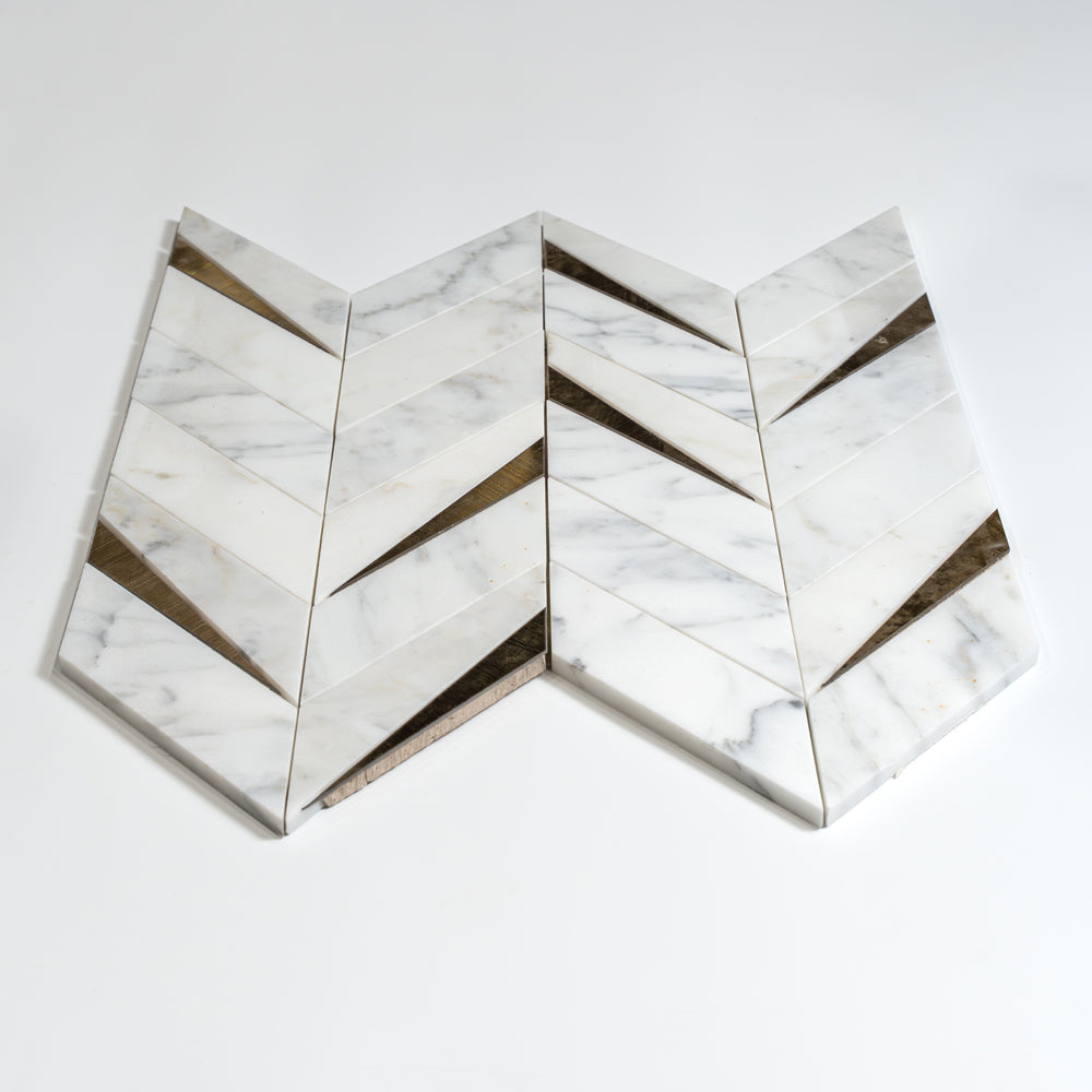 Calacatta Gold Honed Cheval Marble Mosaics 16 5/16×16 9/16 (NW00166)