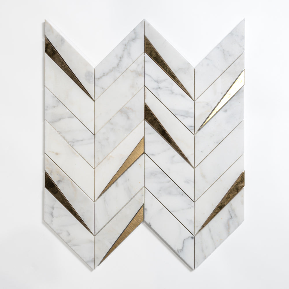 Calacatta Gold Honed Cheval Marble Mosaics 16 5/16×16 9/16