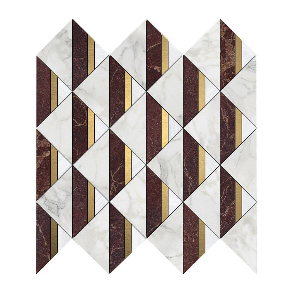 Brass, Calacatta Gold, Red Bordeaux Honed Angela Marble Mosaic 12 3/8Γ12 1/2 Image