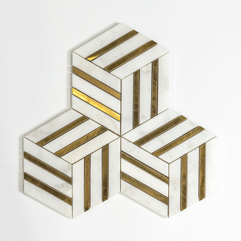 Calacatta Gold, Brass Honed Diane Marble Mosaics 10 5/16Γ11 7/8