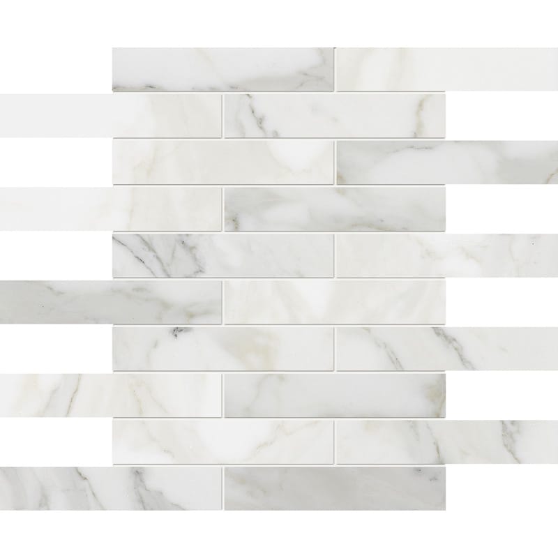 Calacatta Gold Honed 1 1/4×6 Marble Mosaic 12×12 Image