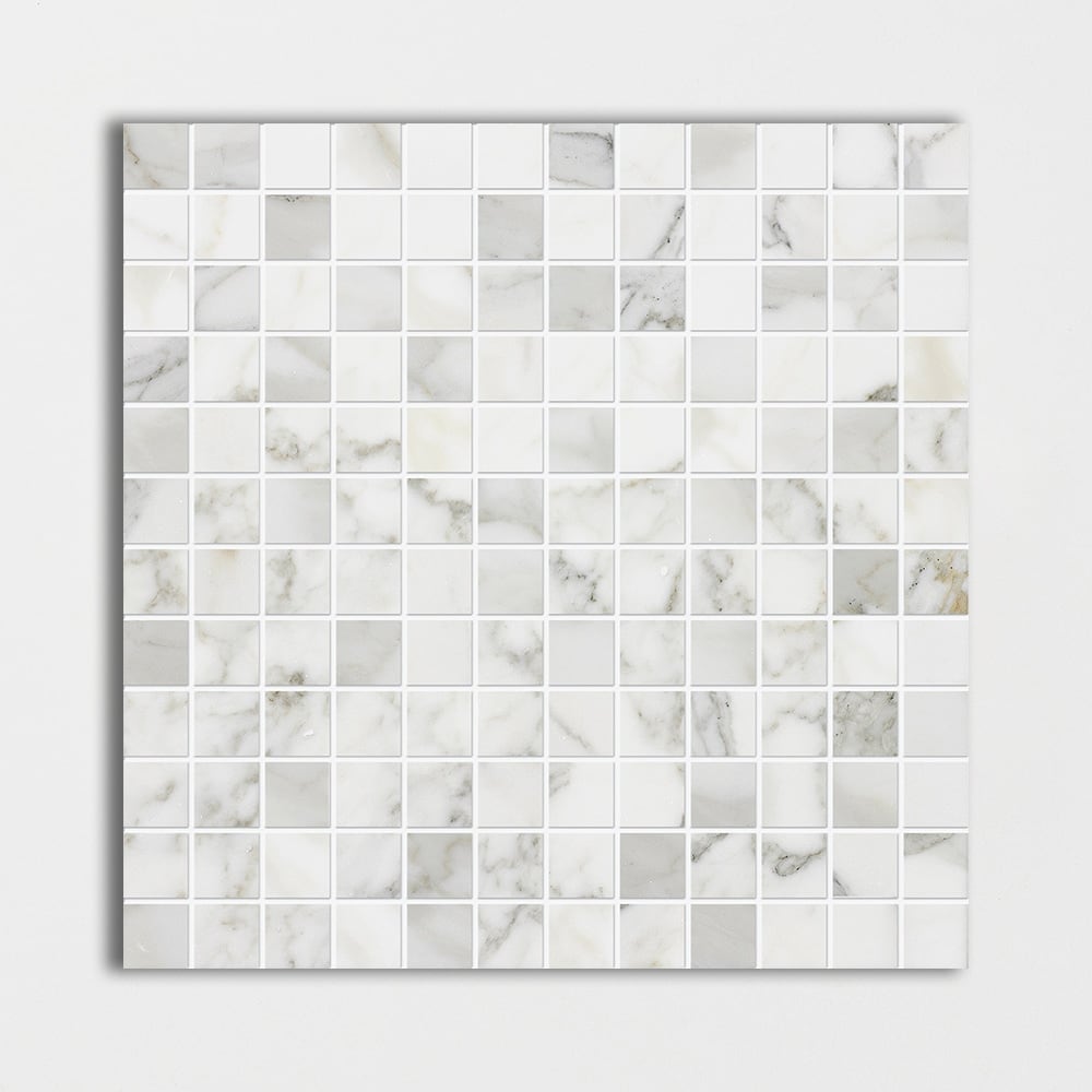 Calacatta Gold Polished 1×1 Marble Mosaic 12×12 Image
