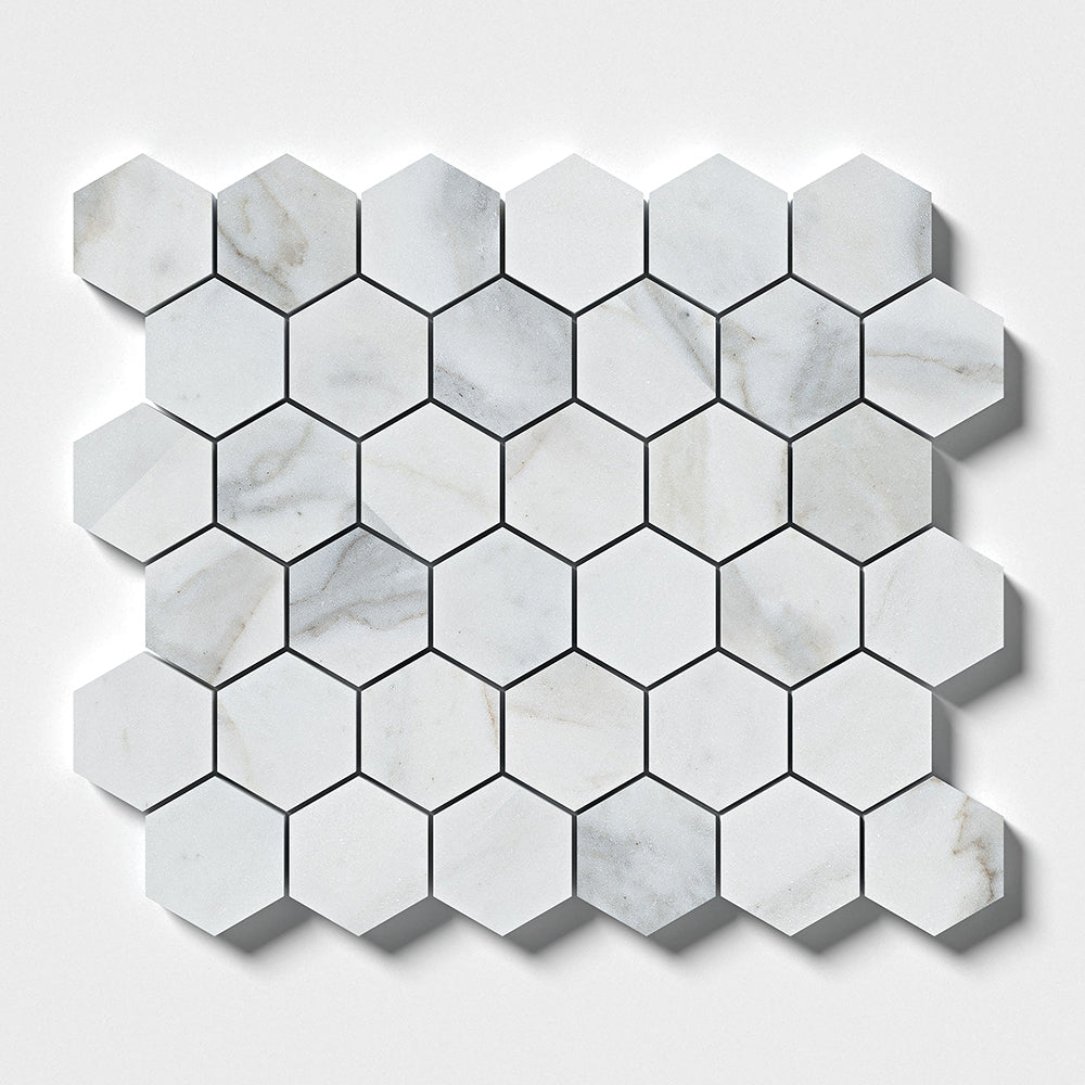 Calacatta Gold Royal Polished Hexagon Marble Mosaic 10 3/8×12 Image