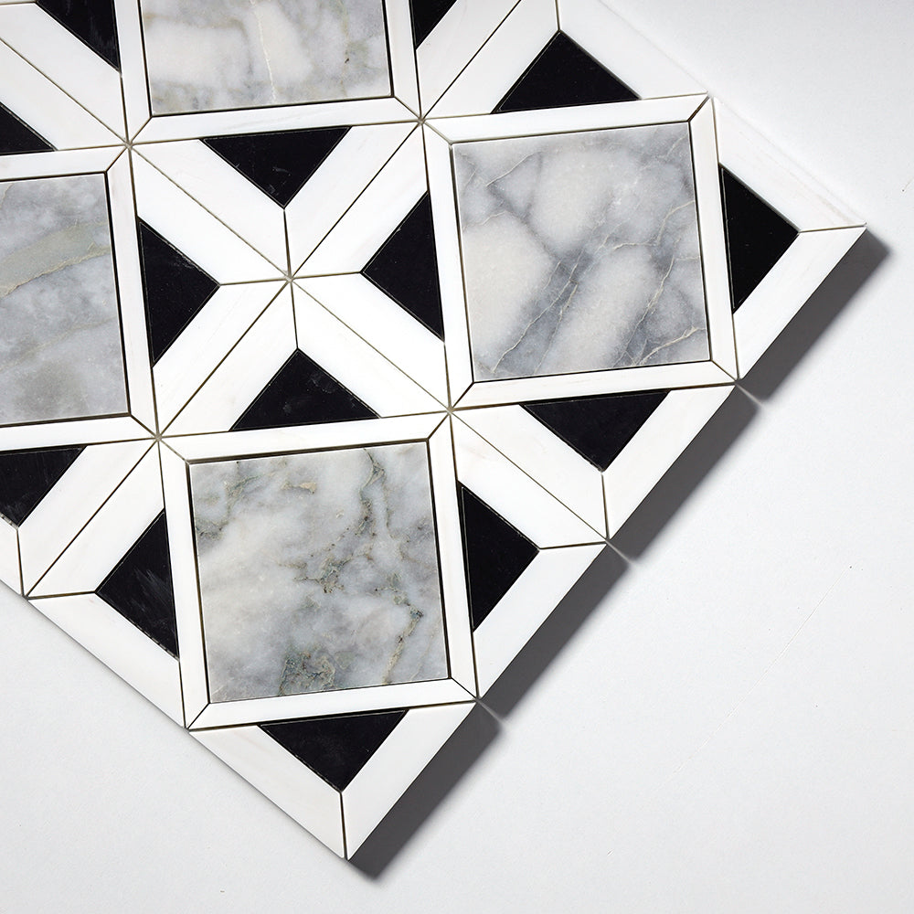 Calacatta Green Honed Kent Marble Mosaics 13 9/16×13 9/16 (MS02233)