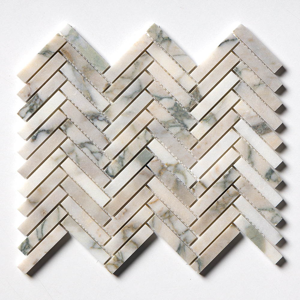 Calacatta Green Honed Herringbone Marble Mosaic 10 7/16Γ12 3/8 Image
