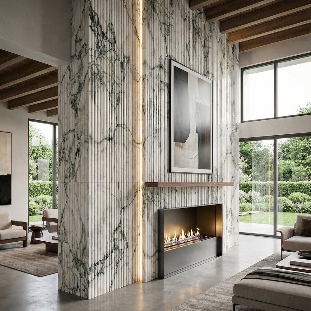 Calacatta Green Honed Thin Fluted Marble Accent Tiles 18×36 (ML01045)