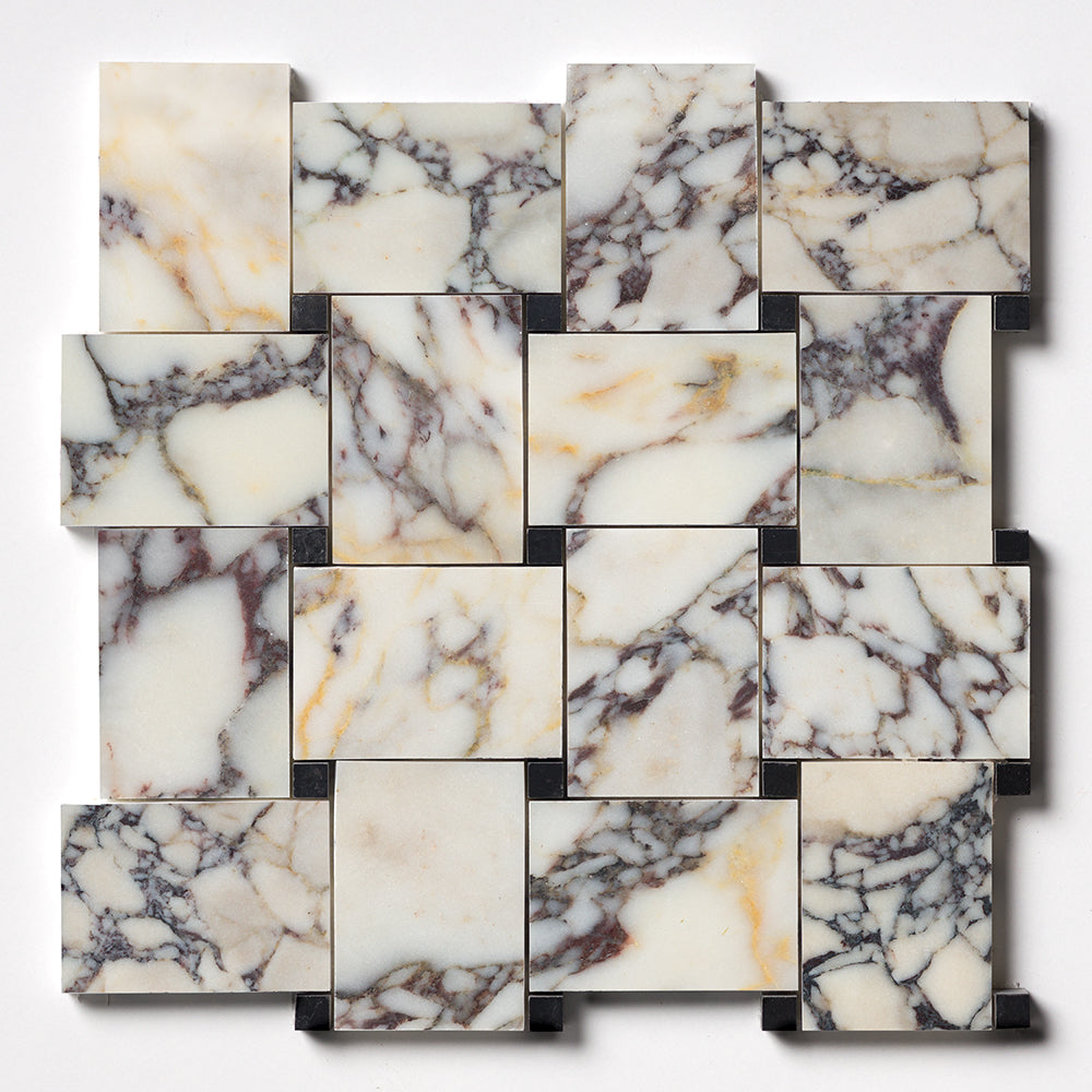 Calacatta Picasso, Iris Black Honed Pinwheel Marble Mosaic 10 7/16Γ10 7/16 Image