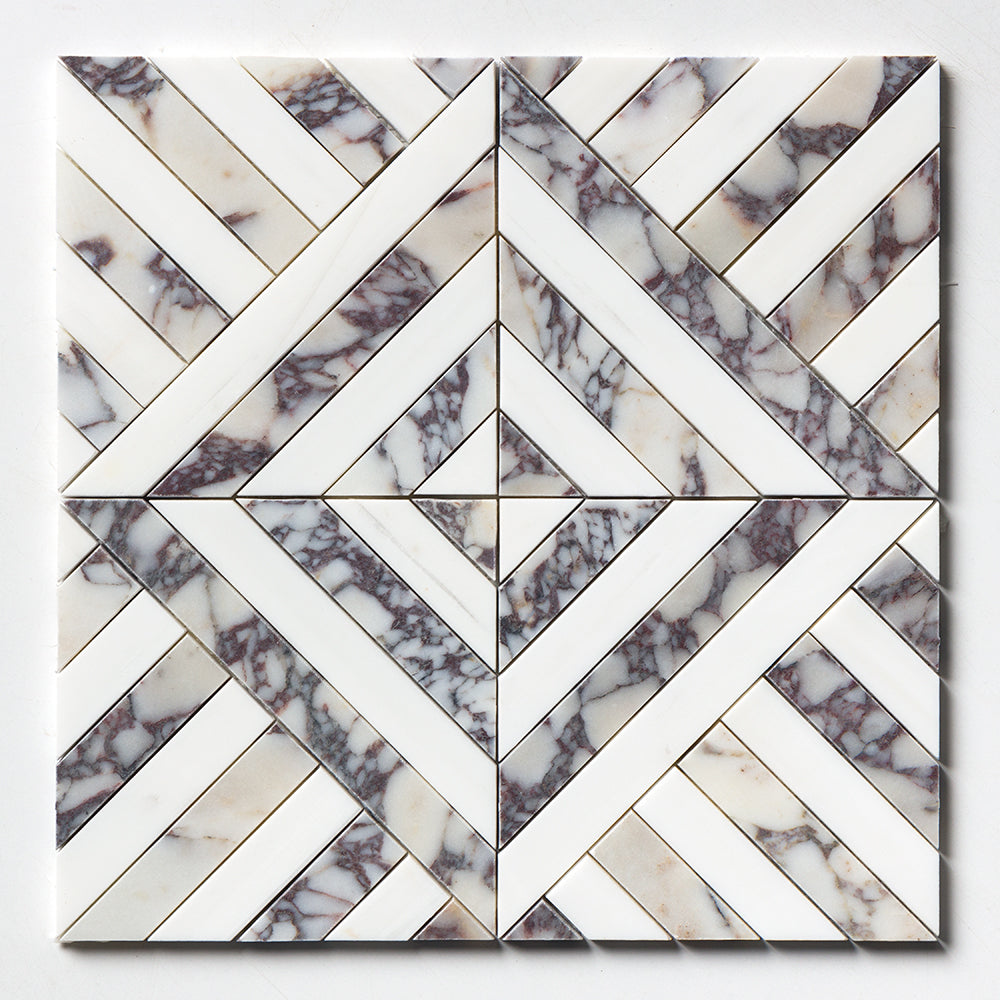 Calacatta Picasso, Snow White Honed Ponte Marble Mosaic 14 5/16Γ14 5/16 Image