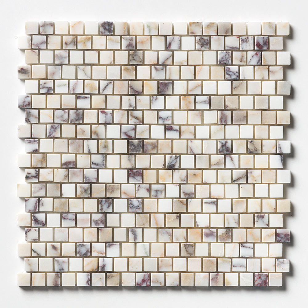 Calacatta Picasso Honed Staggered Joint 5/8Γ5/8 Marble Mosaic 12Γ12 Image
