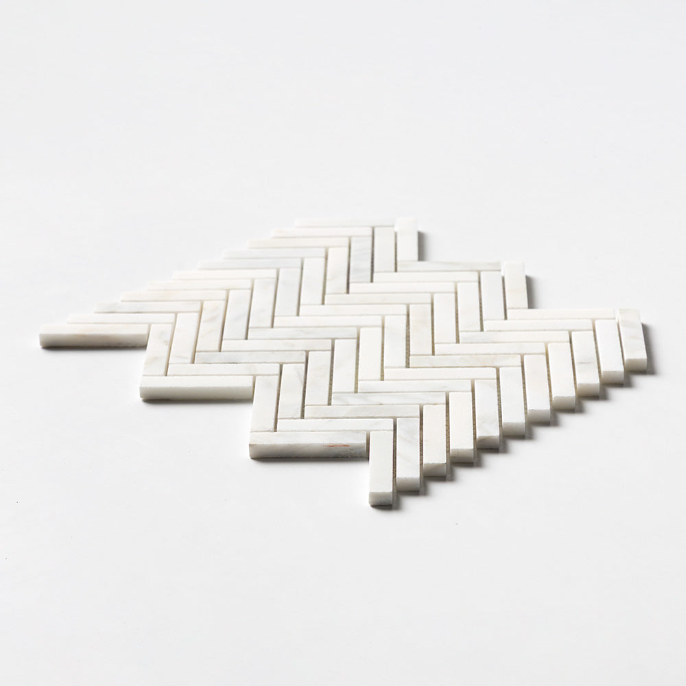 Calacatta Renaissance Honed Herringbone 5/8Γ3 Marble Mosaics 10 7/16Γ12 13/16 (MS02720)