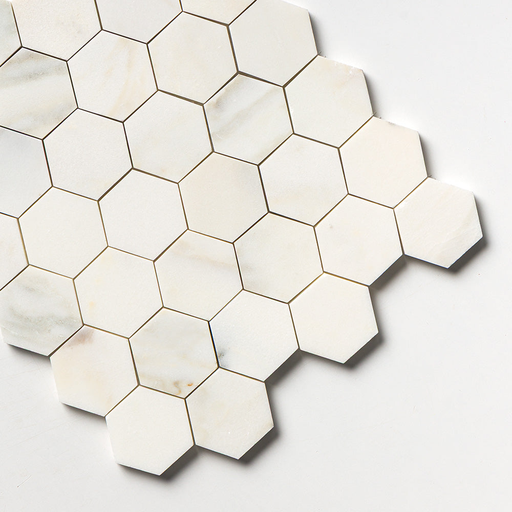 Calacatta Renaissance Honed Hexagon Marble Mosaics 10 3/8×12 (MS02719)