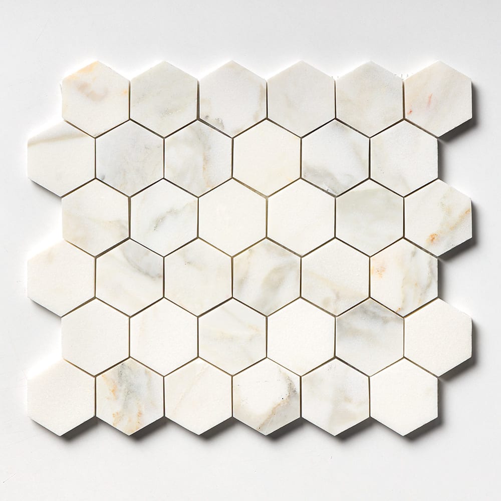 Calacatta Renaissance Honed Hexagon Marble Mosaic 10 3/8×12 Image