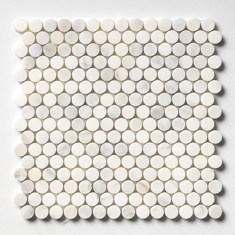 Calacatta Renaissance Honed Penny Round Marble Mosaic 11 1/2×11 3/4 Image