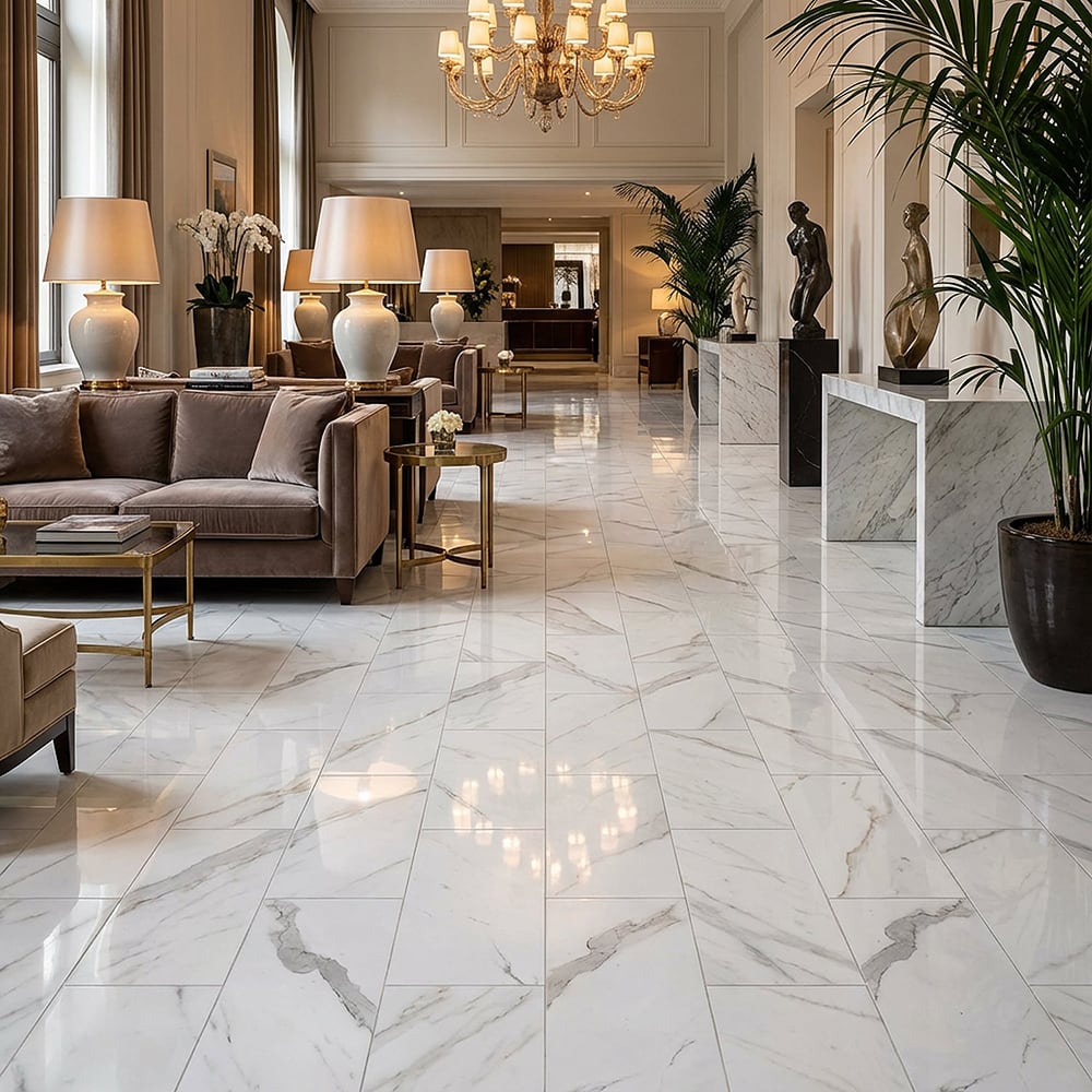 Calacatta Shine Polished Marble Look Porcelain Tiles 12×24