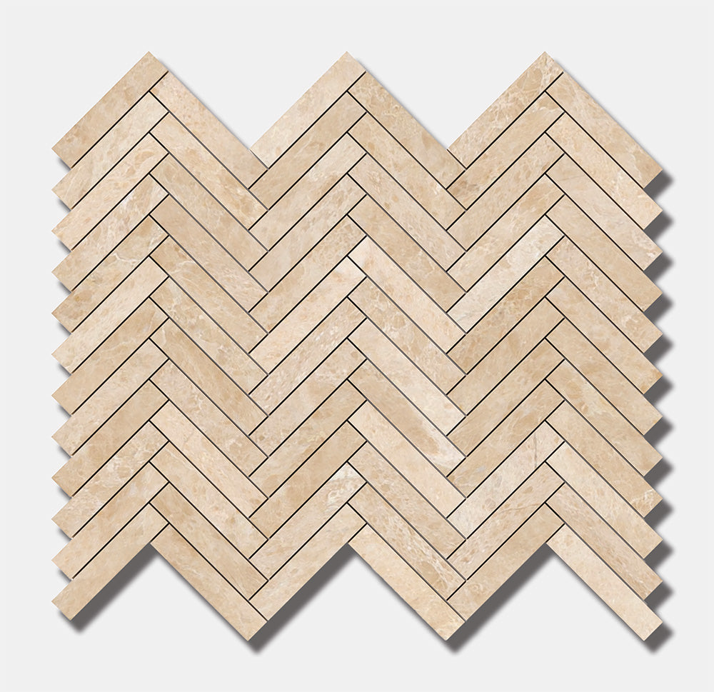 Cappuccino Honed Herringbone 5/8×3 Marble Mosaic 10 7/16×12 13/16 Image