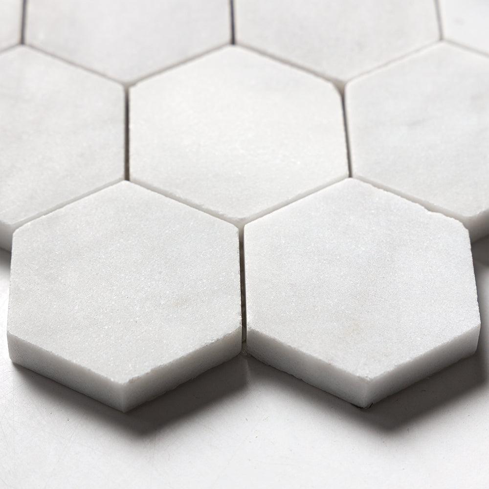 Carrara Blend Honed Hexagon 2 Marble Mosaics 10 3/8×12 (MS02246)