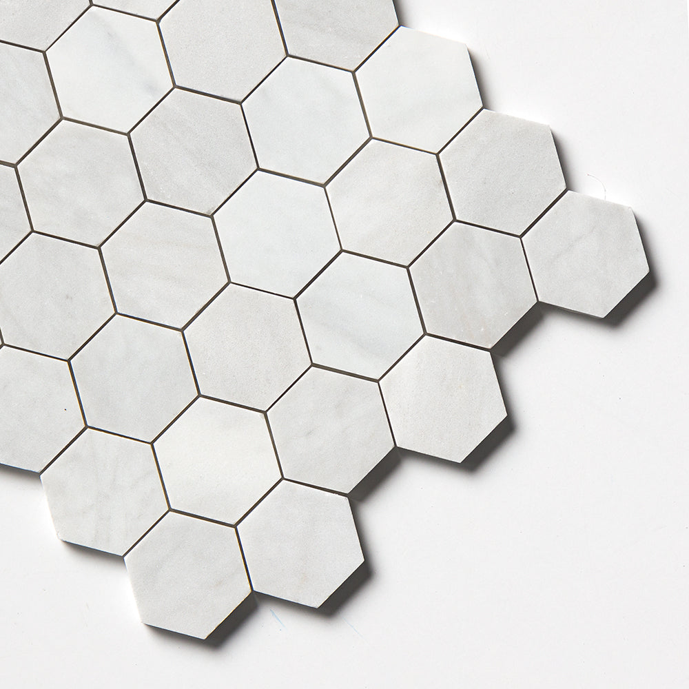 Carrara Blend Honed Hexagon 2 Marble Mosaics 10 3/8×12 (MS02246)