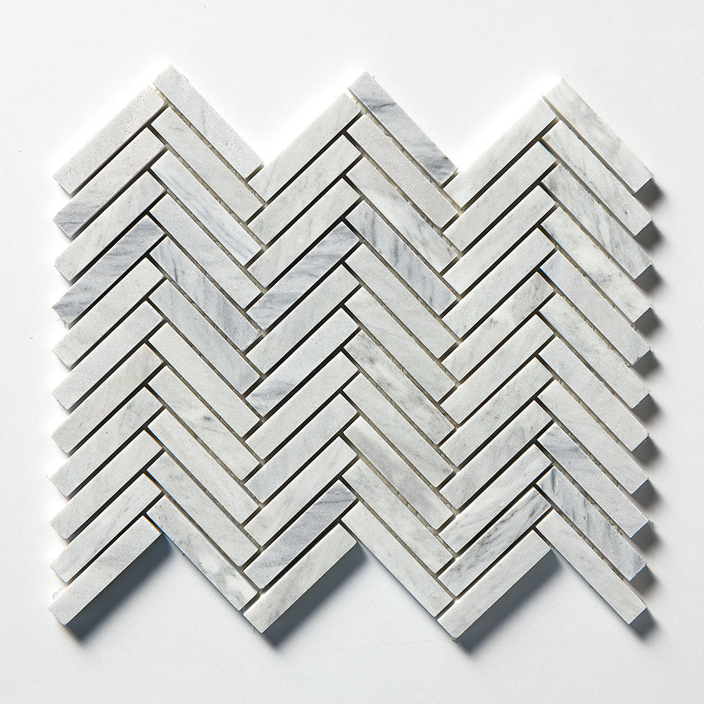 Carrara Blend Honed Herringbone Marble Mosaic 12 1/8Γ13 3/8 Image