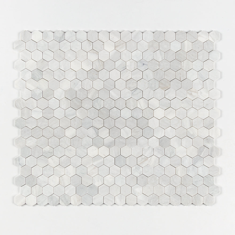 Marble Systems Carrara Std Blend Mosaic Carrara Blend matte marble tile pattern swatch — available at Surface Group