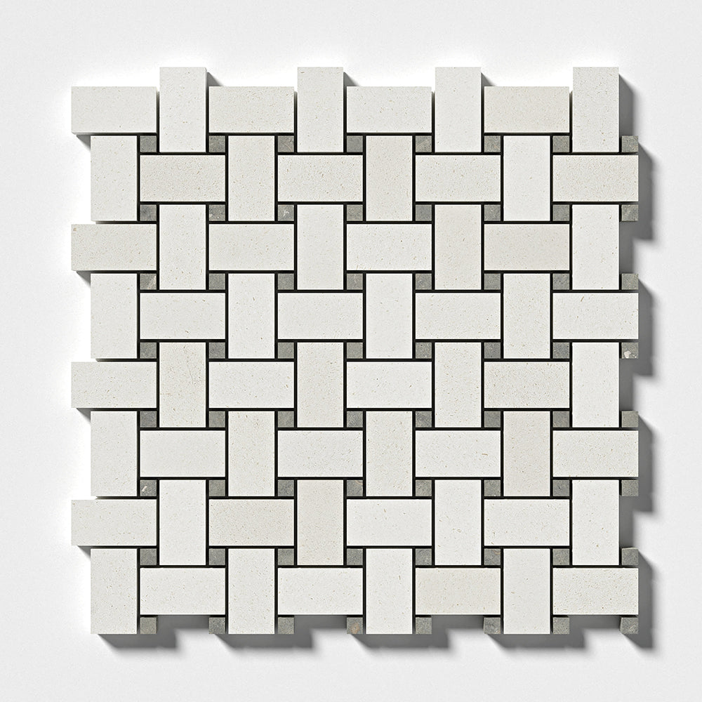 Champagne&olive Green Honed Basket Weave Limestone Mosaic 12×12 Image