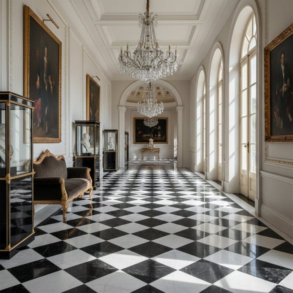 Bianco Dolomiti Classic, Black Honed Checkerboard Pattern Marble Tiles 18Γ18 (TL91360)