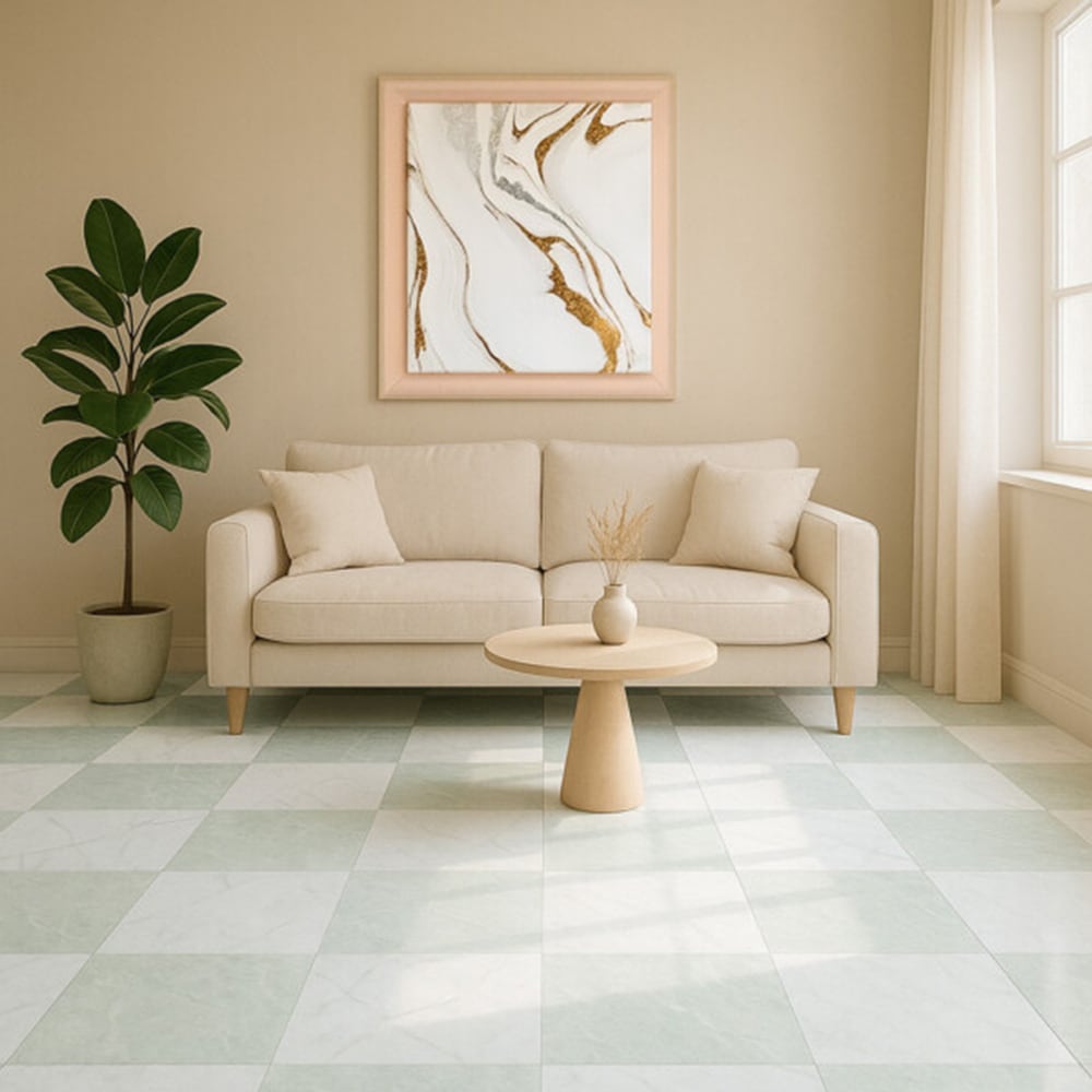 Ming Green, Thassos White Polished Checkerboard Pattern Marble Tiles 12Γ12