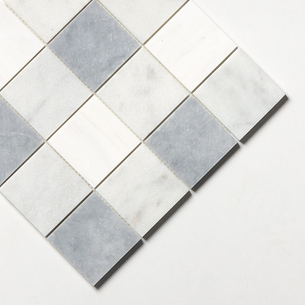 Allure Light, Snow White, Glacier Honed 4×4 Marble Mosaics 16×16 (MS01718)