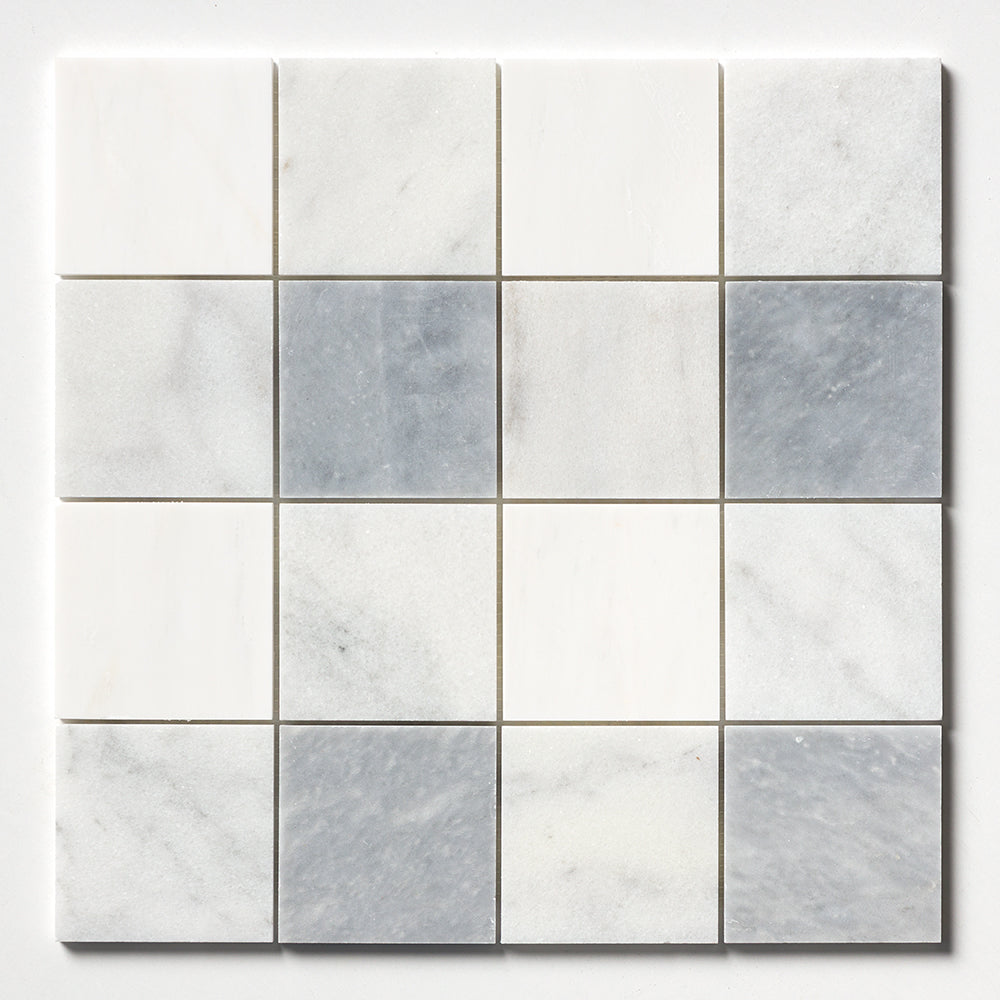 Allure Light, Snow White, Glacier Honed 4×4 Marble Mosaic 16×16 Image