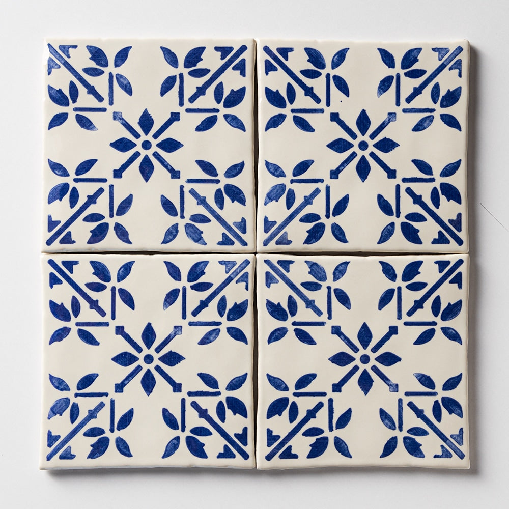 Marble Systems Chez Monet Ceramic Blue, White glossy ceramic tile pattern swatch β available at Surface Group