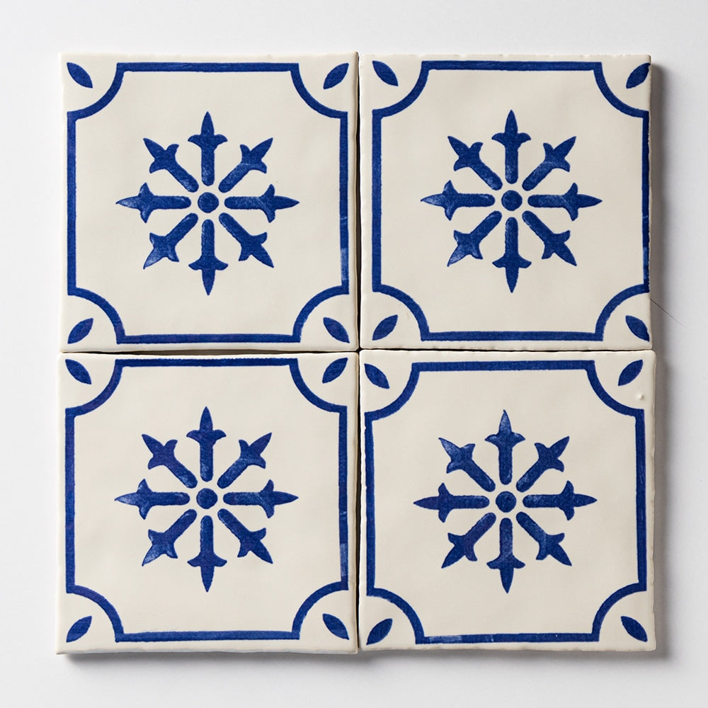 Marble Systems Chez Monet Ceramic Blue, White glossy ceramic tile pattern swatch β available at Surface Group