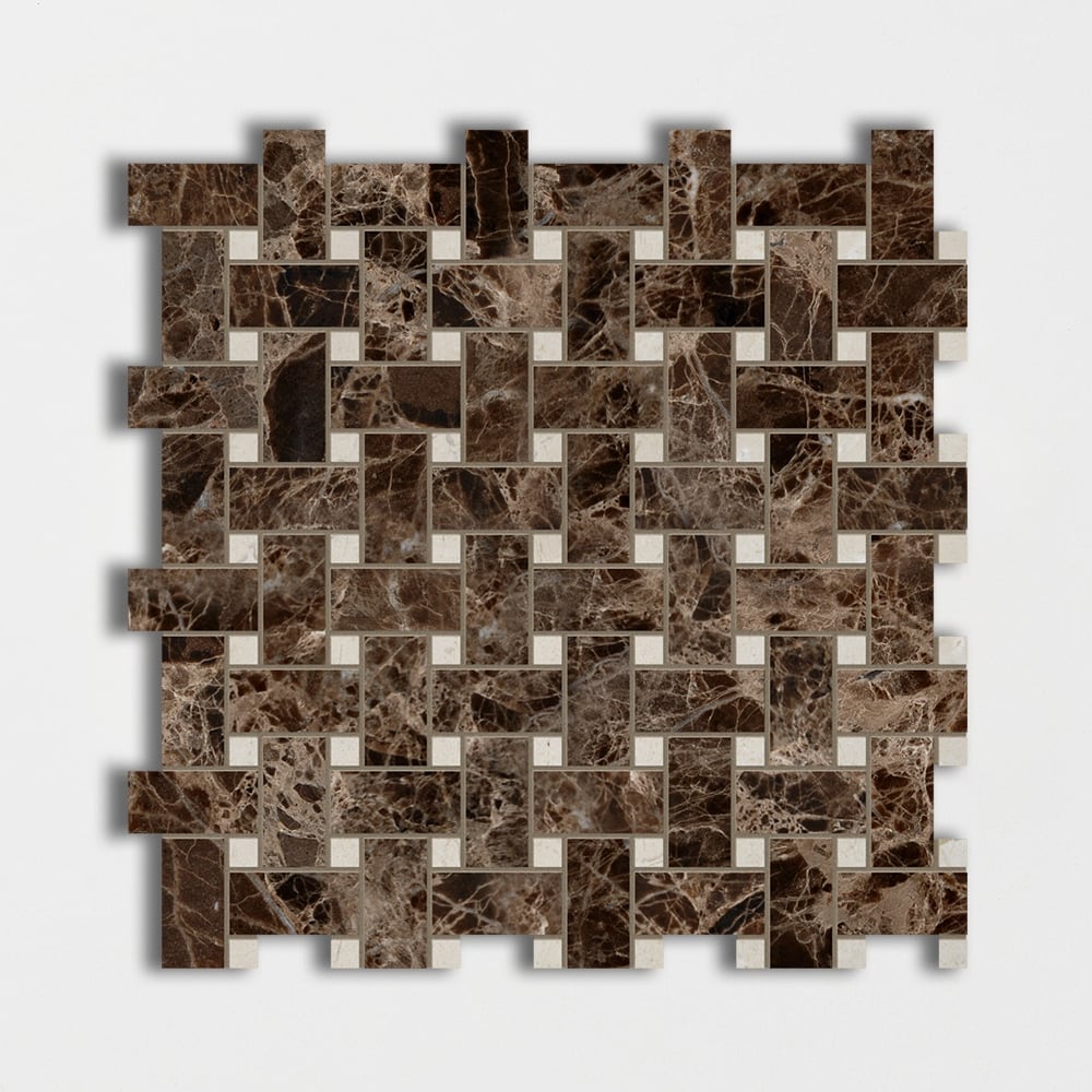 Emperador Dark&crema Marfil Polished Basket Weave Marble Mosaic 12Γ12 Image