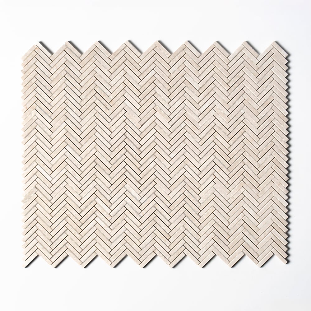 Crema Marfil T Honed Herringbone 5/8Γ3 Marble Mosaics 10 7/16Γ12 13/16