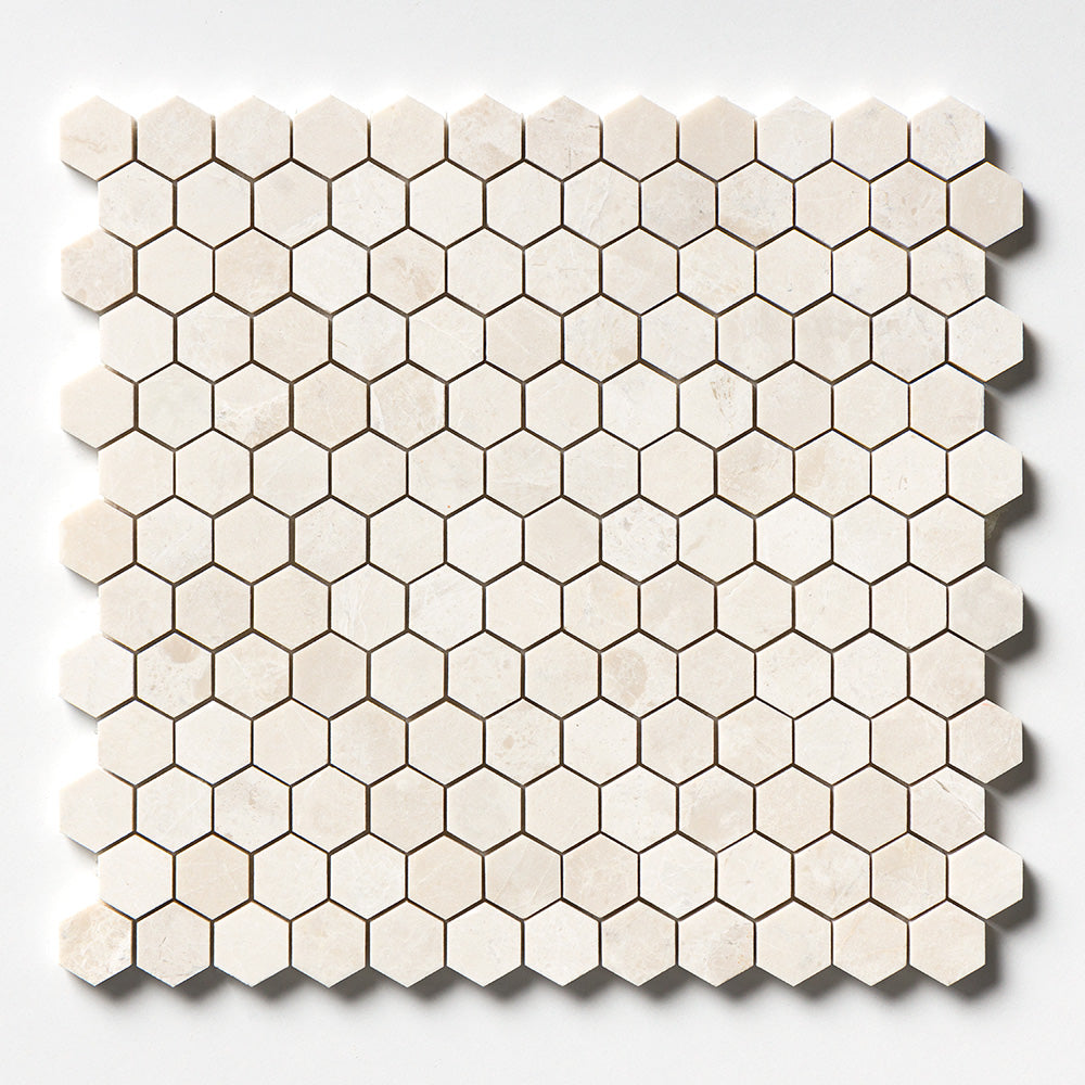 Delano Honed Hexagon 1×1 Marble Mosaic 12×12 Image