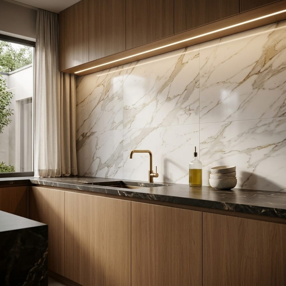 Calacatta Oro Polished Porcelain Tiles 12×24 (WLE00949)