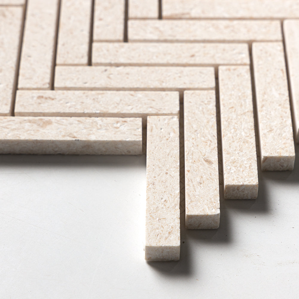 Desert Path Brushed Herringbone 5/8×3 Limestone Mosaics 10 7/16×12 13/16