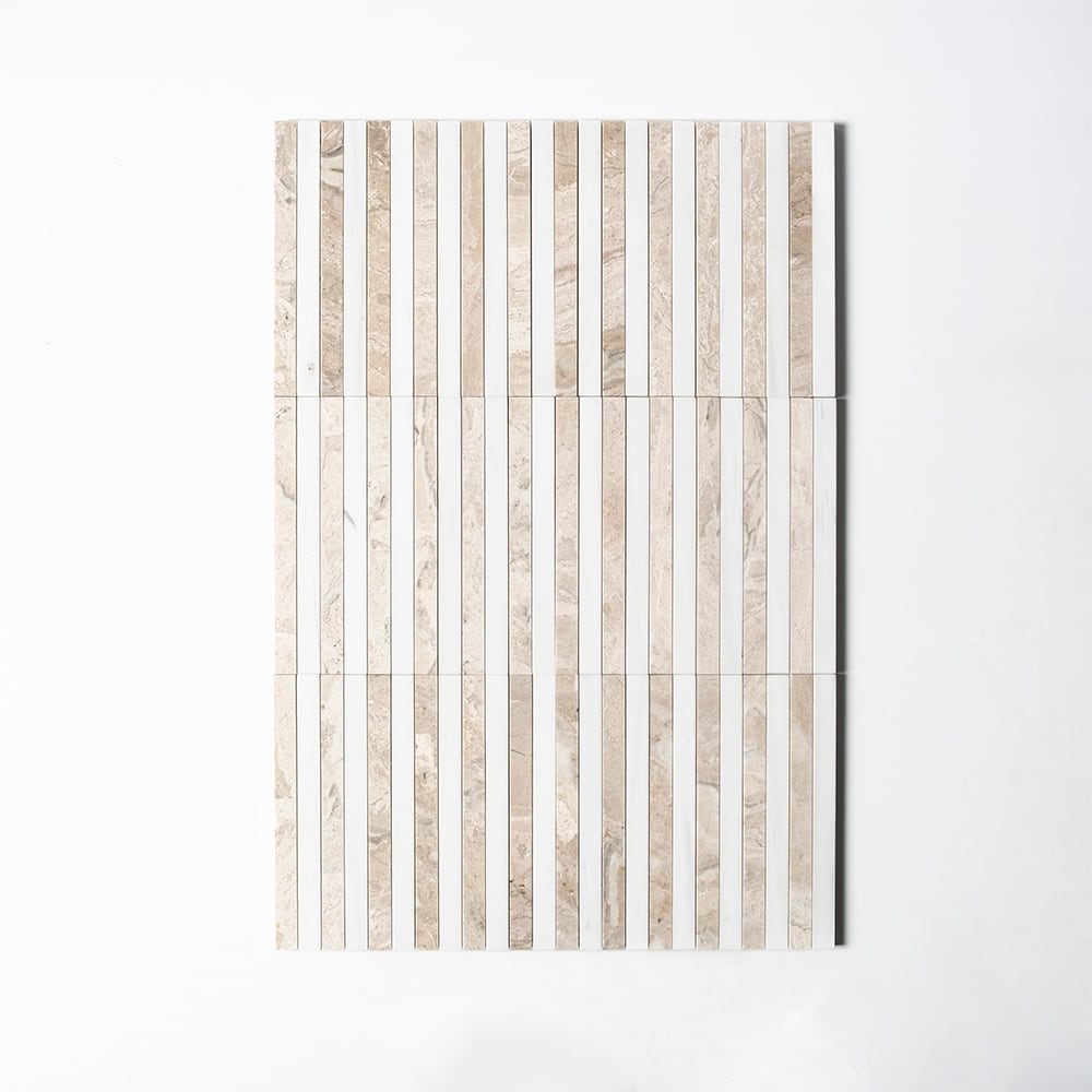 Diana Royal, Snow White Honed Mod Stripes Marble Mosaics 12Γ12