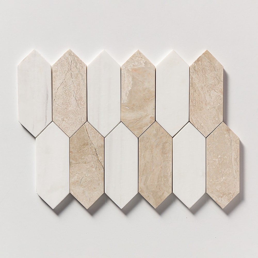 Diana Royal, Snow White Honed Medium Picket Marble Mosaic 13 3/16Γ11 1/16 Image