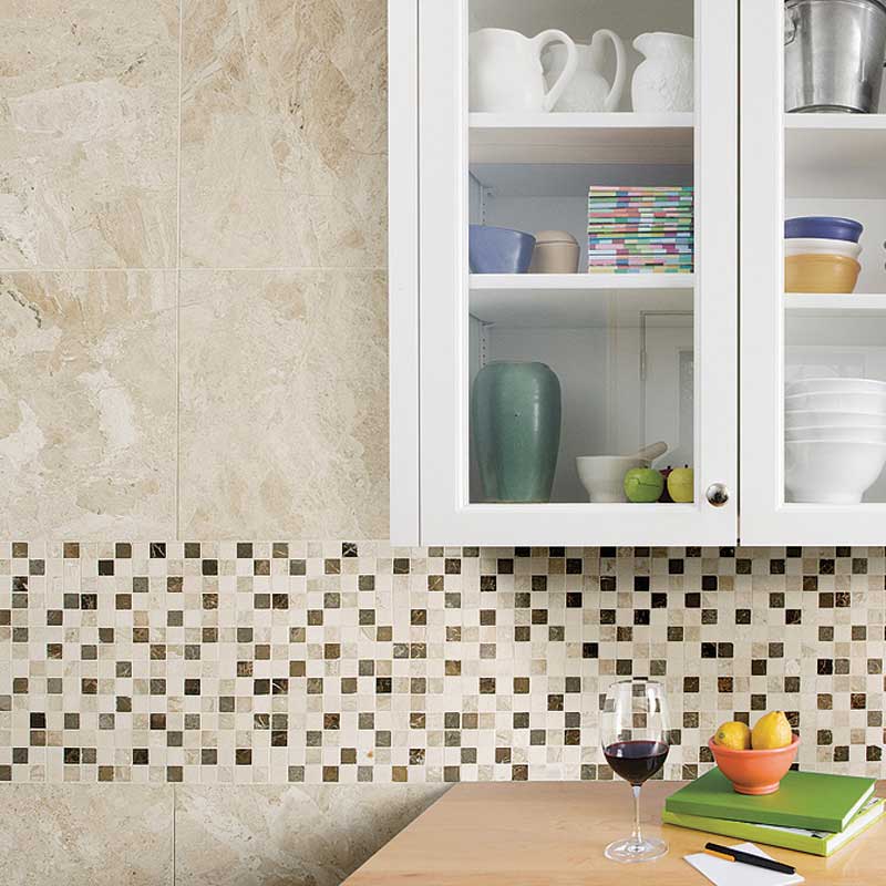 Diana Royal Polished Marble Tile 18×18 (TL13738) Florence Honed 1×1 Marble Mosaic 12×12 (MS00993)