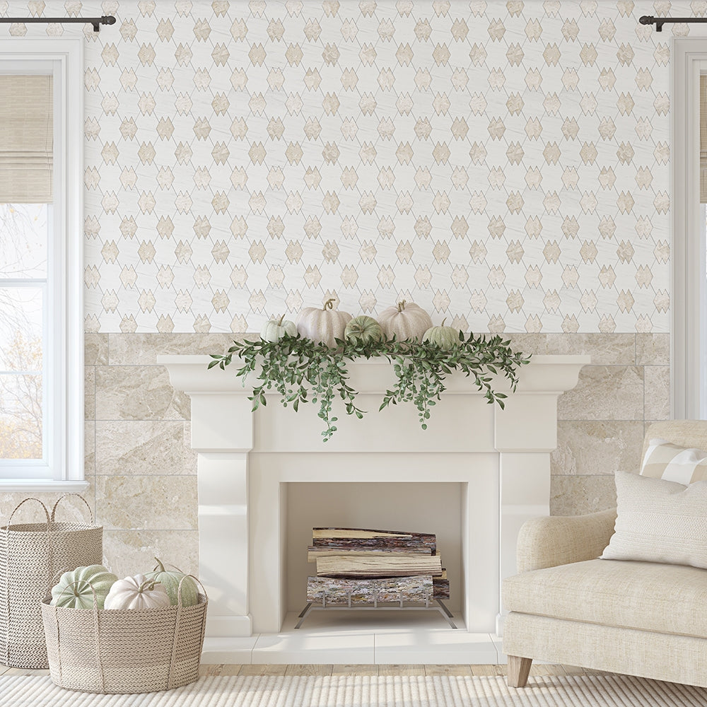 Diana Royal Honed Marble Tile 12×24 (TL14005) Tappeti Diana Royal, Snow White Multi Finish Marble Waterjet Decos 8×10 21/32 (XTA03008)