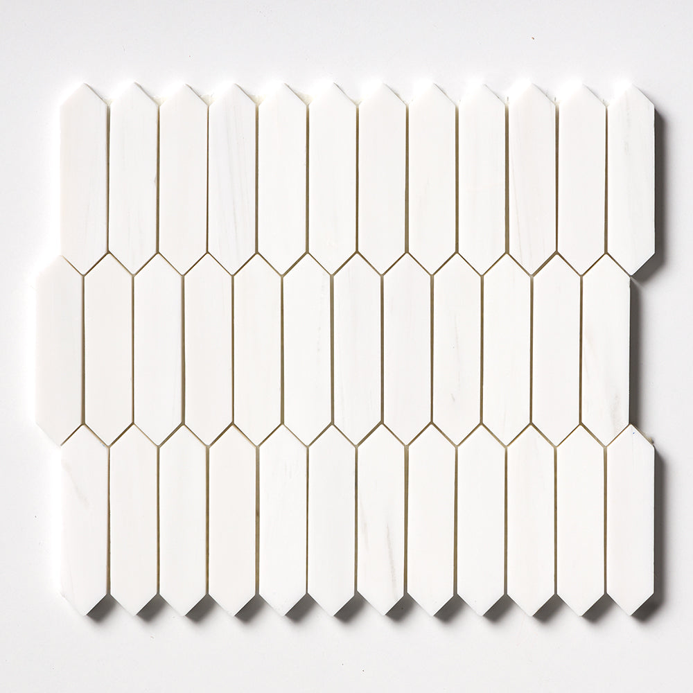 Snow White Polished Baby Picket Marble Mosaic 13 3/16×11 Image