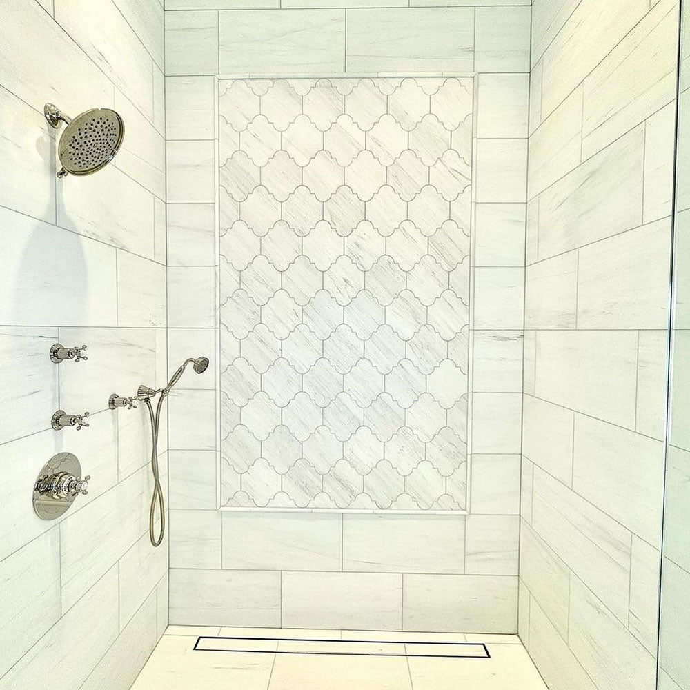 San Felipe Snow White Honed Marble Waterjet Decos 8Γ9 3/4 (NW90241)