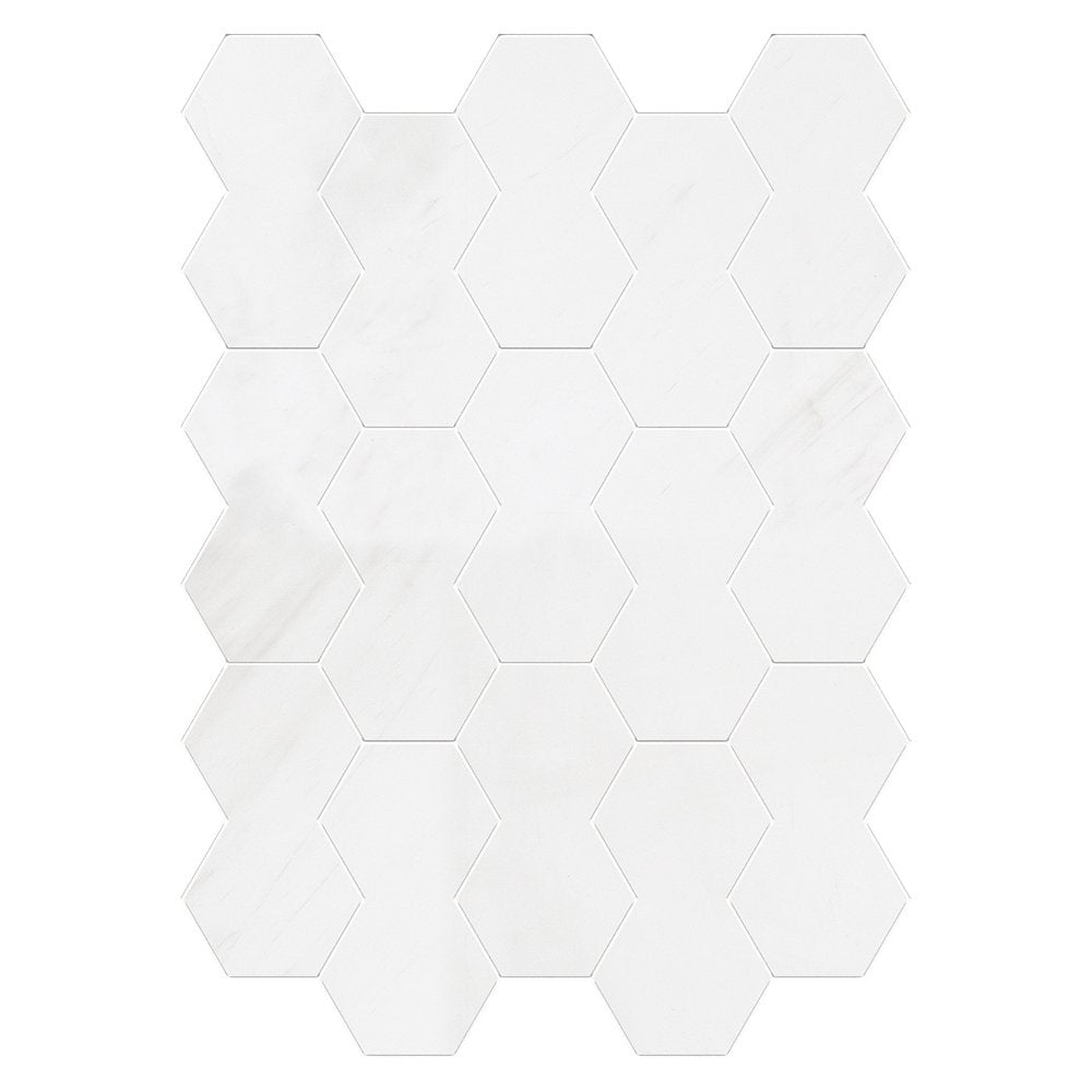 Honey Comb Snow White Polished Marble Waterjet Decos 4 27/32×8 13/32 Image