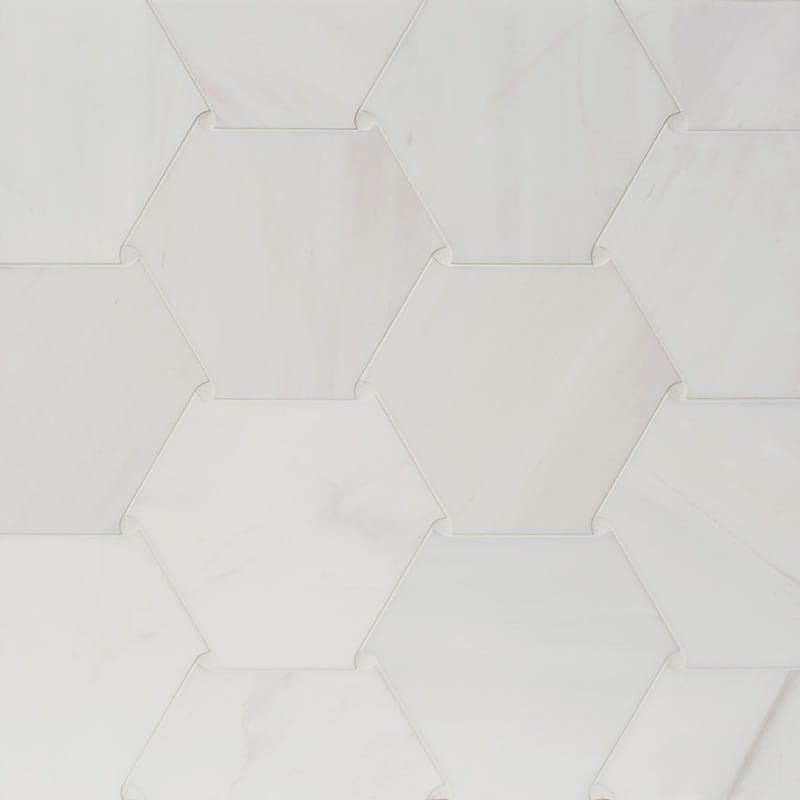 Marble Systems Elements Snow White glossy marble tile pattern swatch — available at Surface Group