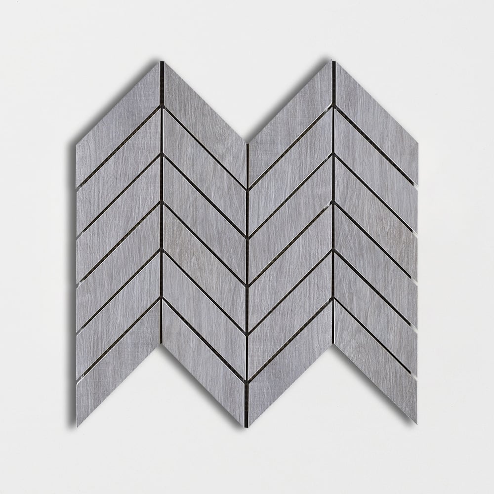 Elephant Skin Matte Chevron Wood Look Porcelain Mosaic 17×7 3/4 Image