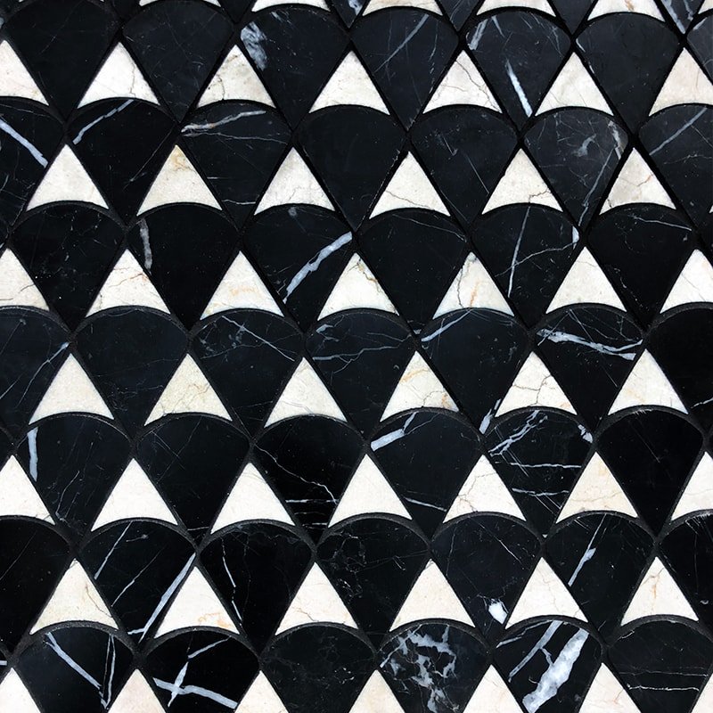 Marble Systems Escala Waterjet Black Diana Royal matte marble tile pattern swatch — available at Surface Group