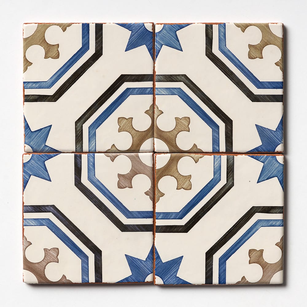 Marble Systems Evora Terracotta Beige, Black, Blue matte terracotta tile pattern swatch — available at Surface Group